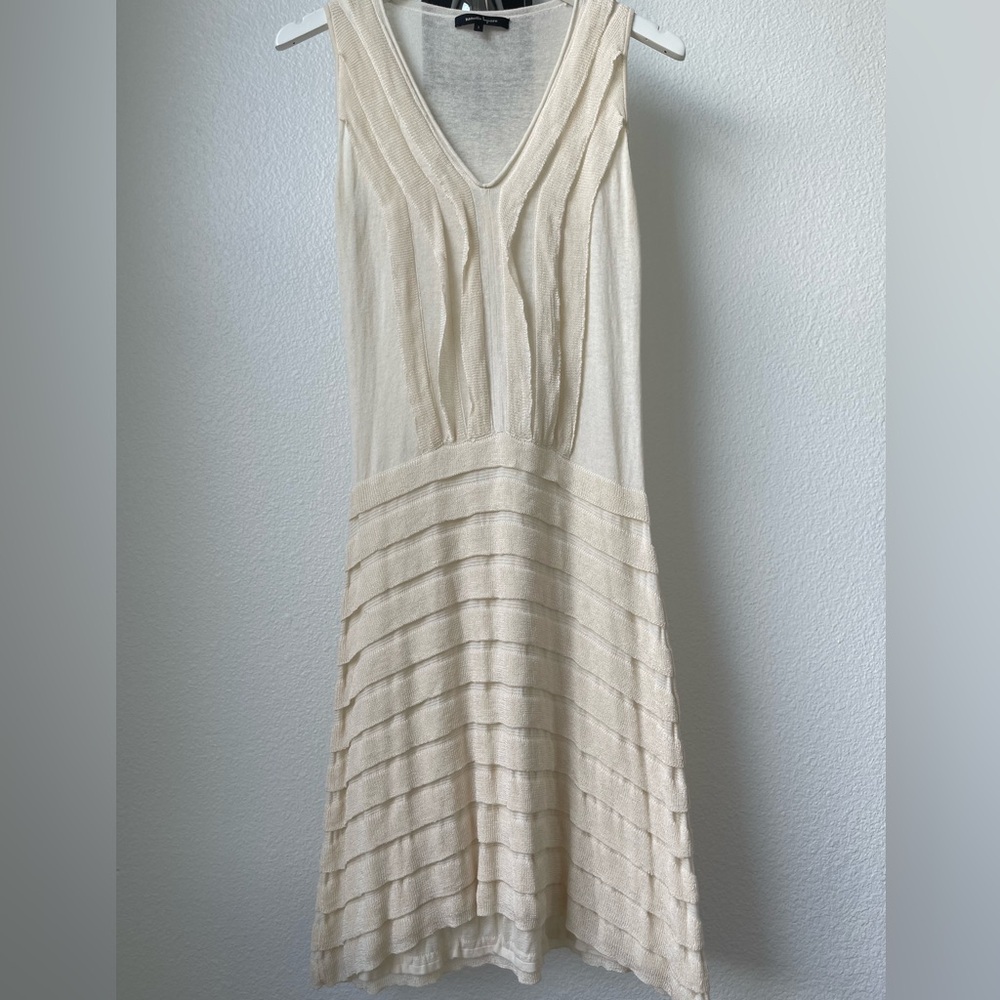NANETTE LEPORE Cream Silk Linen Blend Fringe Sleeveless Casual Mini Dress sz S